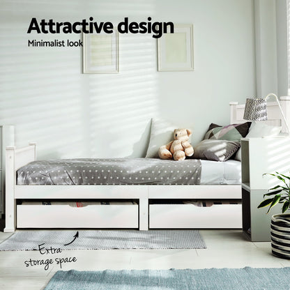 Rio Single Bed Frame with 2 Drawers - White