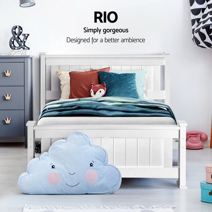 Rio Single Bed Frame with 2 Drawers - White