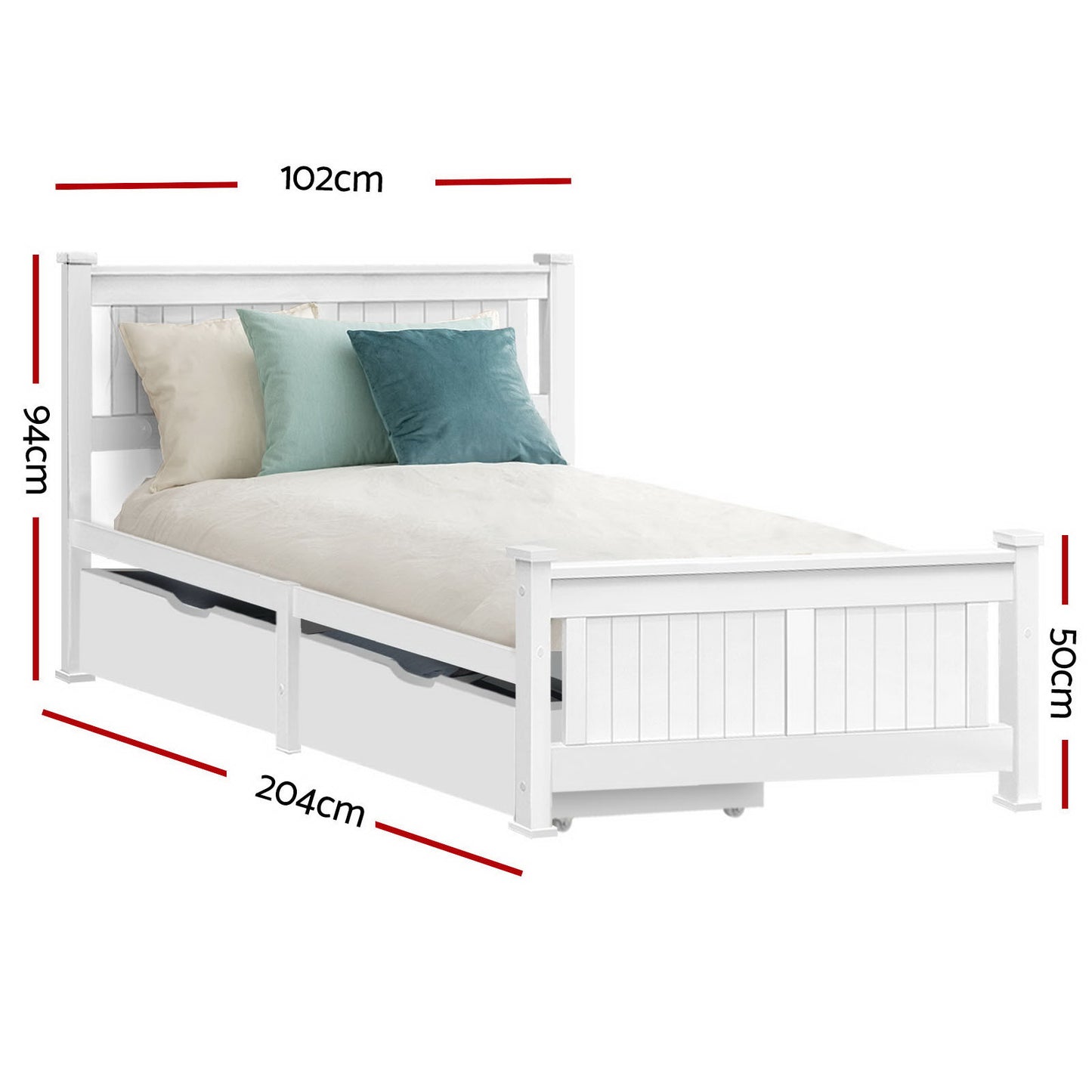 Rio Single Bed Frame with 2 Drawers - White
