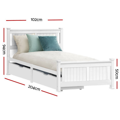 Rio Single Bed Frame with 2 Drawers - White