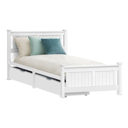 Rio Single Bed Frame with 2 Drawers - White