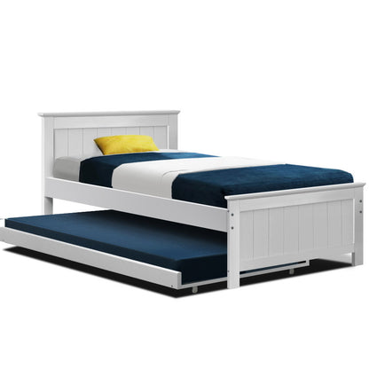 Elvis King Single Wooden Trundle Bed - White