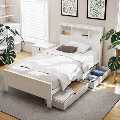 Conquerer King Single Bed Frame with 2 Storage Drawers - White