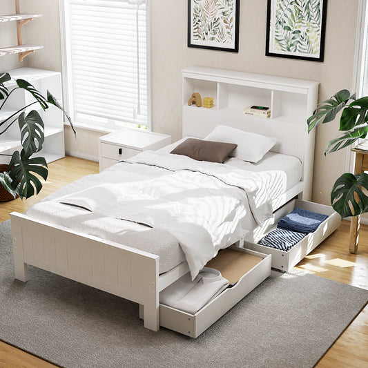 Conquerer King Single Bed Frame with 2 Storage Drawers - White