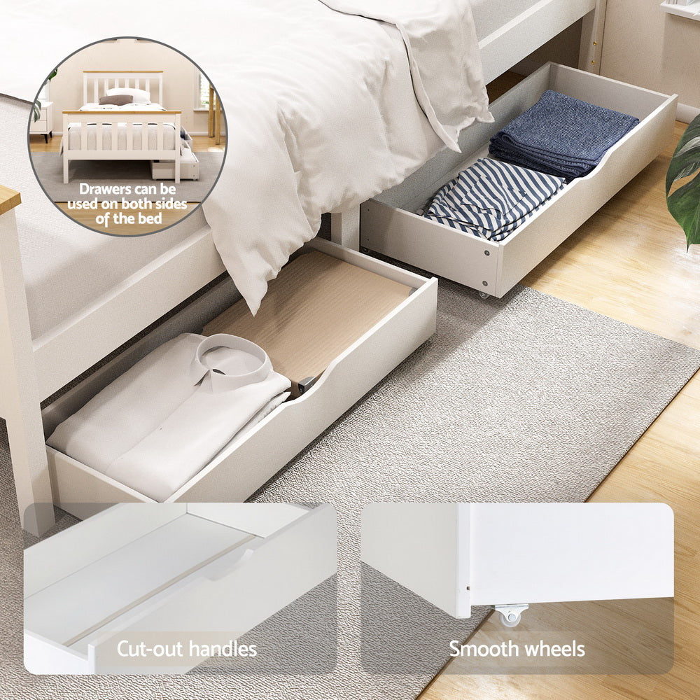 Pony Single Bed Frame  with 2 Storage Drawers - White
