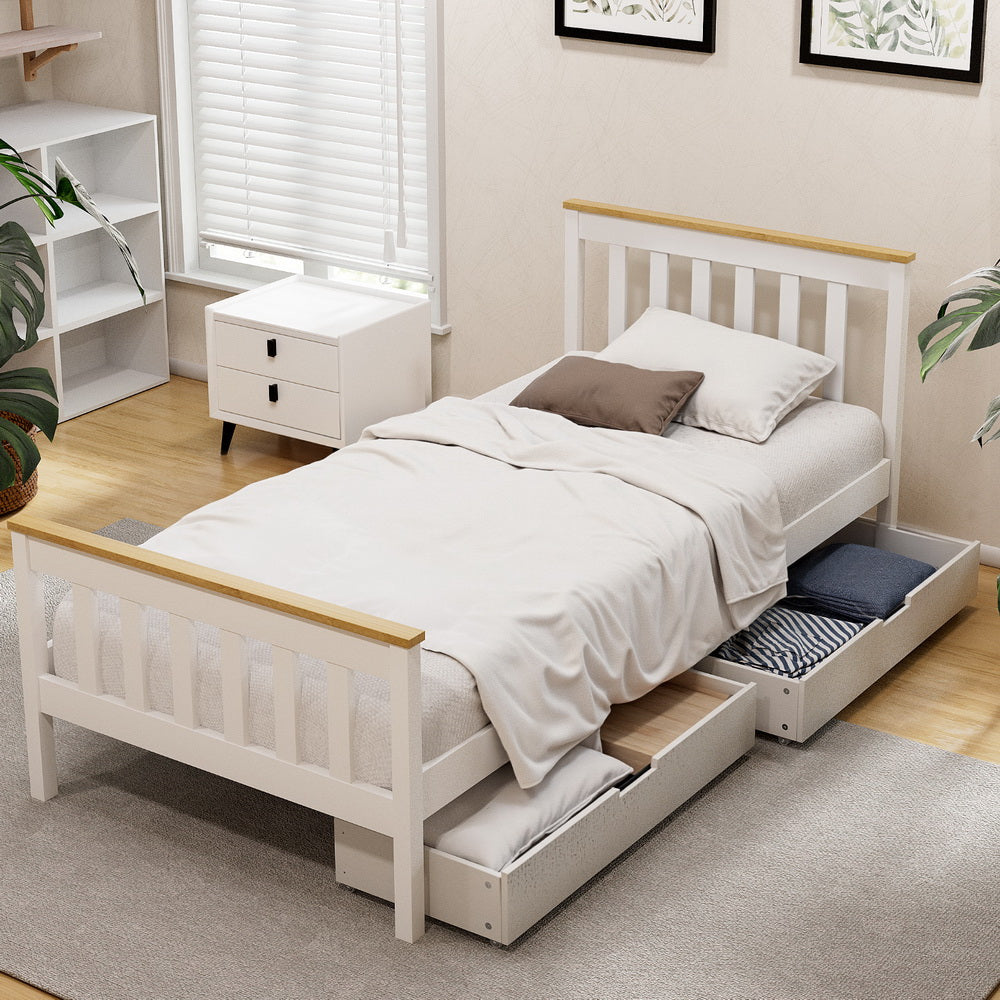 Pony Single Bed Frame  with 2 Storage Drawers - White