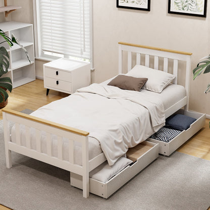 Pony Single Bed Frame  with 2 Storage Drawers - White