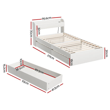 Aura Single Bed Frame with Charging Ports and 2 Drawers