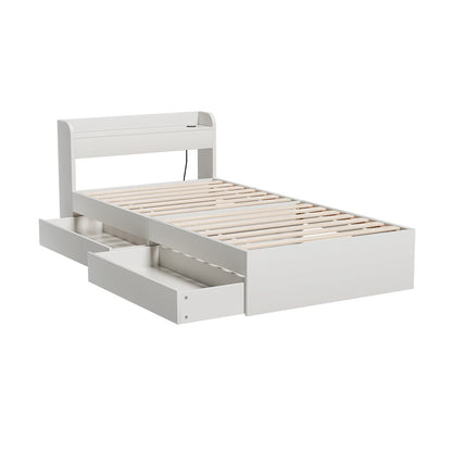 Aura Single Bed Frame with Charging Ports and 2 Drawers