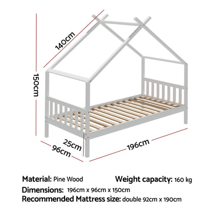 Cabin House Single Bed Frame - White