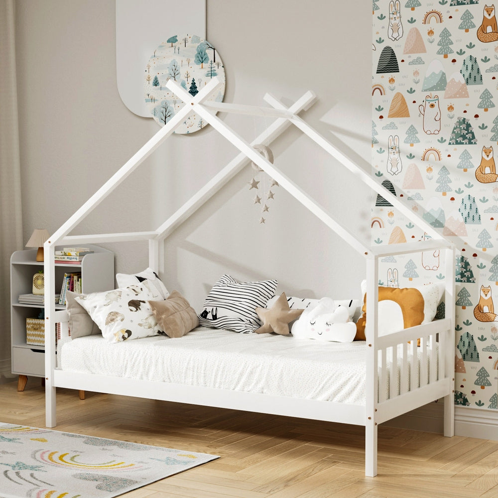 Cabin House Single Bed Frame - White